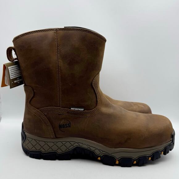 Hoss Mens Recon 8" Side Zip Wellington Industrial Boot 14 Wide Brown Leather NIB - Picture 4 of 12